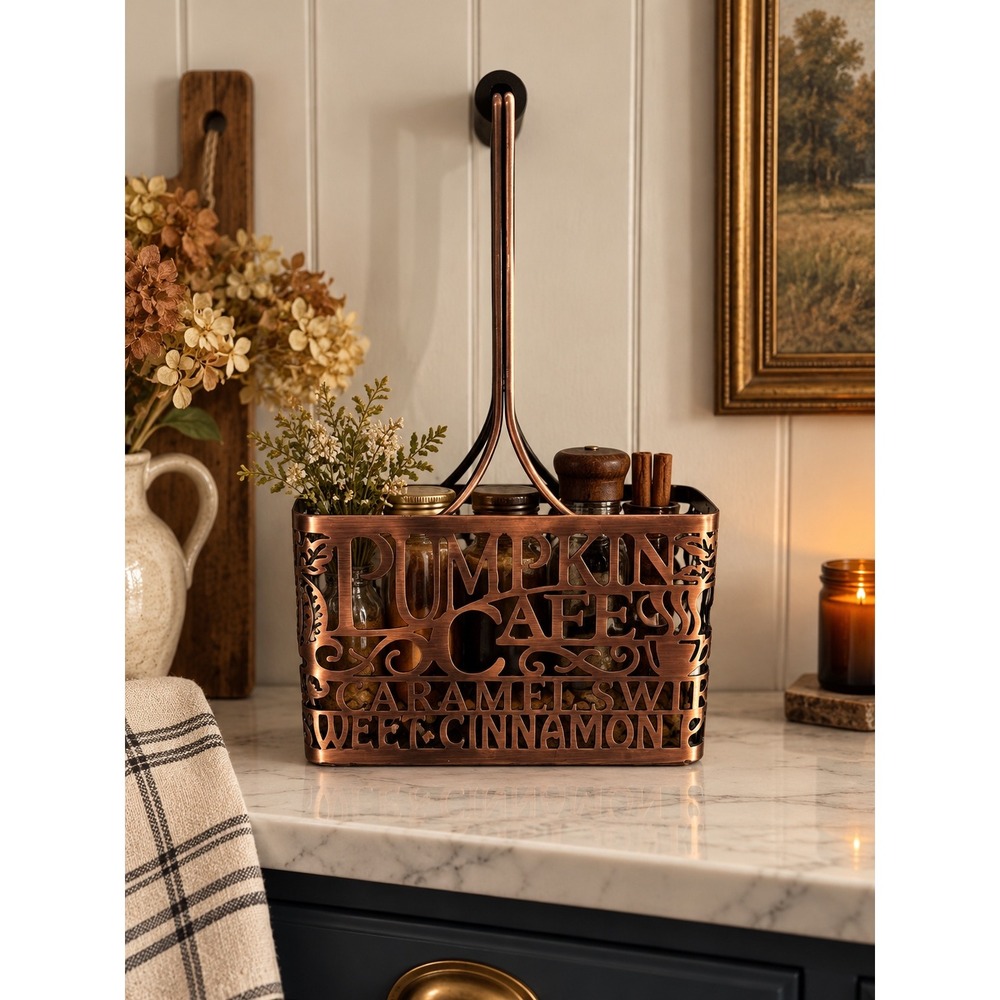 Vintage Style Copper Metal Fall Basket – Pumpkin Spice Autumn Decor